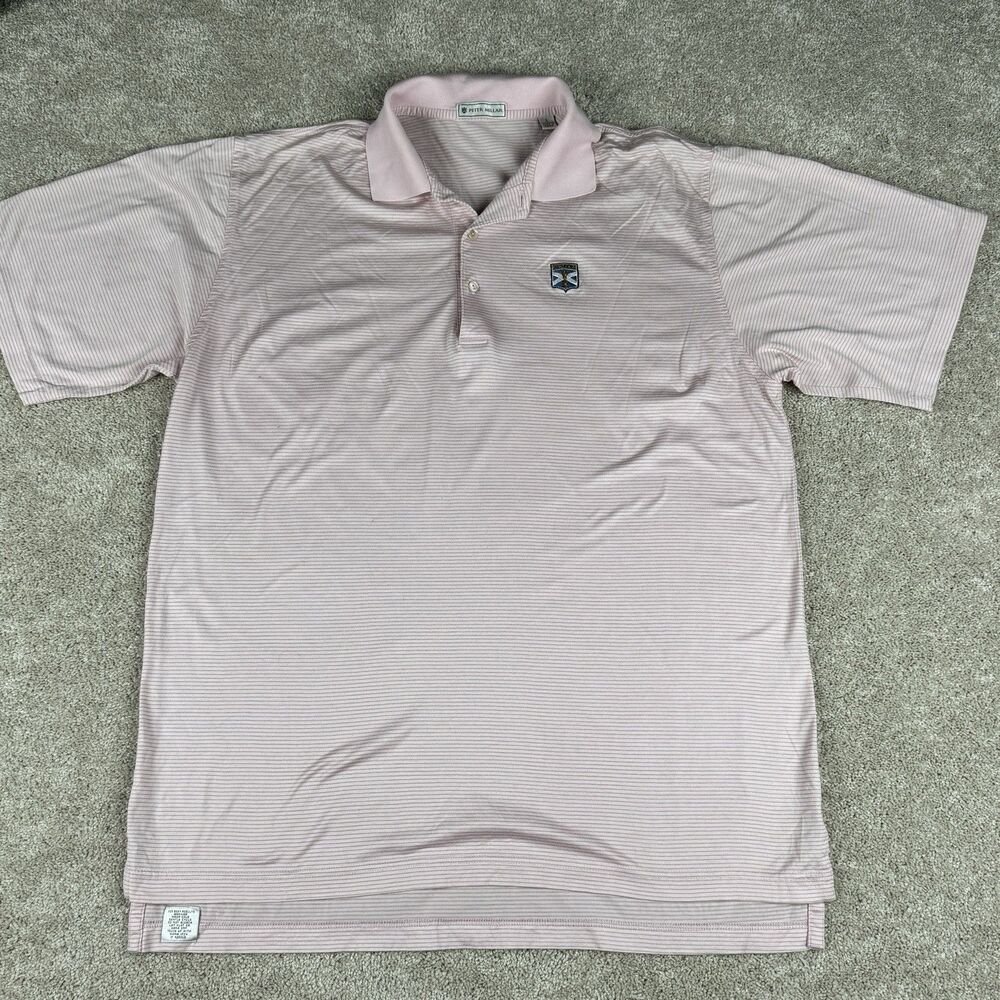 Peter Millar Polo Shirt Mens Large Kinloch Golf Club Light Pink 100% Cotton